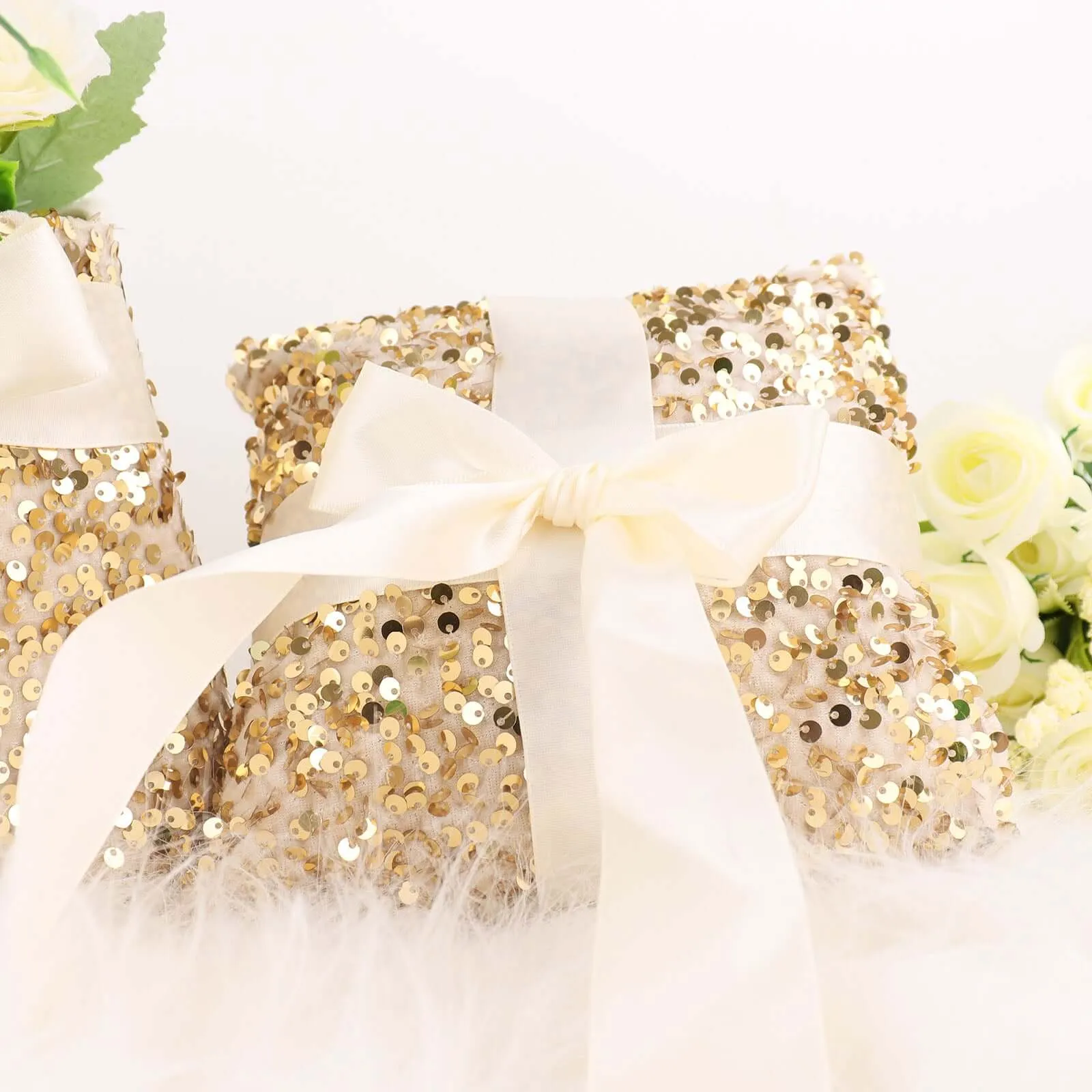 1 Set Gold Sequin Flower Girl Petal Basket and Ring Bearer Pillow Wedding Set