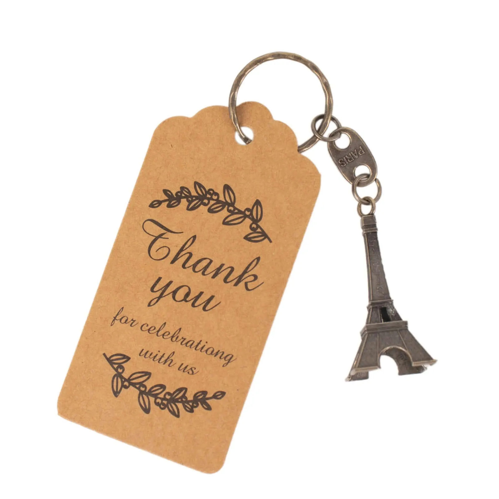 10 Pack Bronze Plastic Paris Eiffel Tower Keychain Wedding Favors, 4" Bridal Shower Party Souvenirs With Thank You Tag