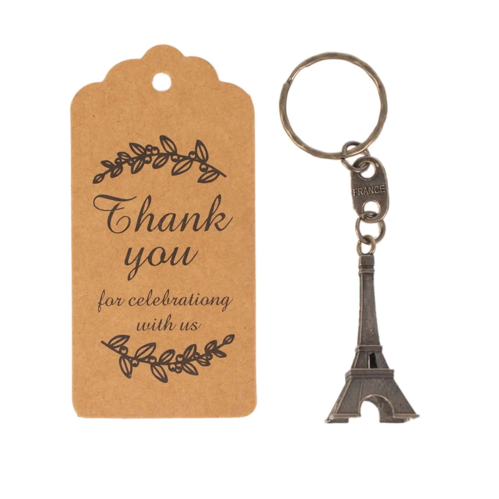 10 Pack Bronze Plastic Paris Eiffel Tower Keychain Wedding Favors, 4" Bridal Shower Party Souvenirs With Thank You Tag