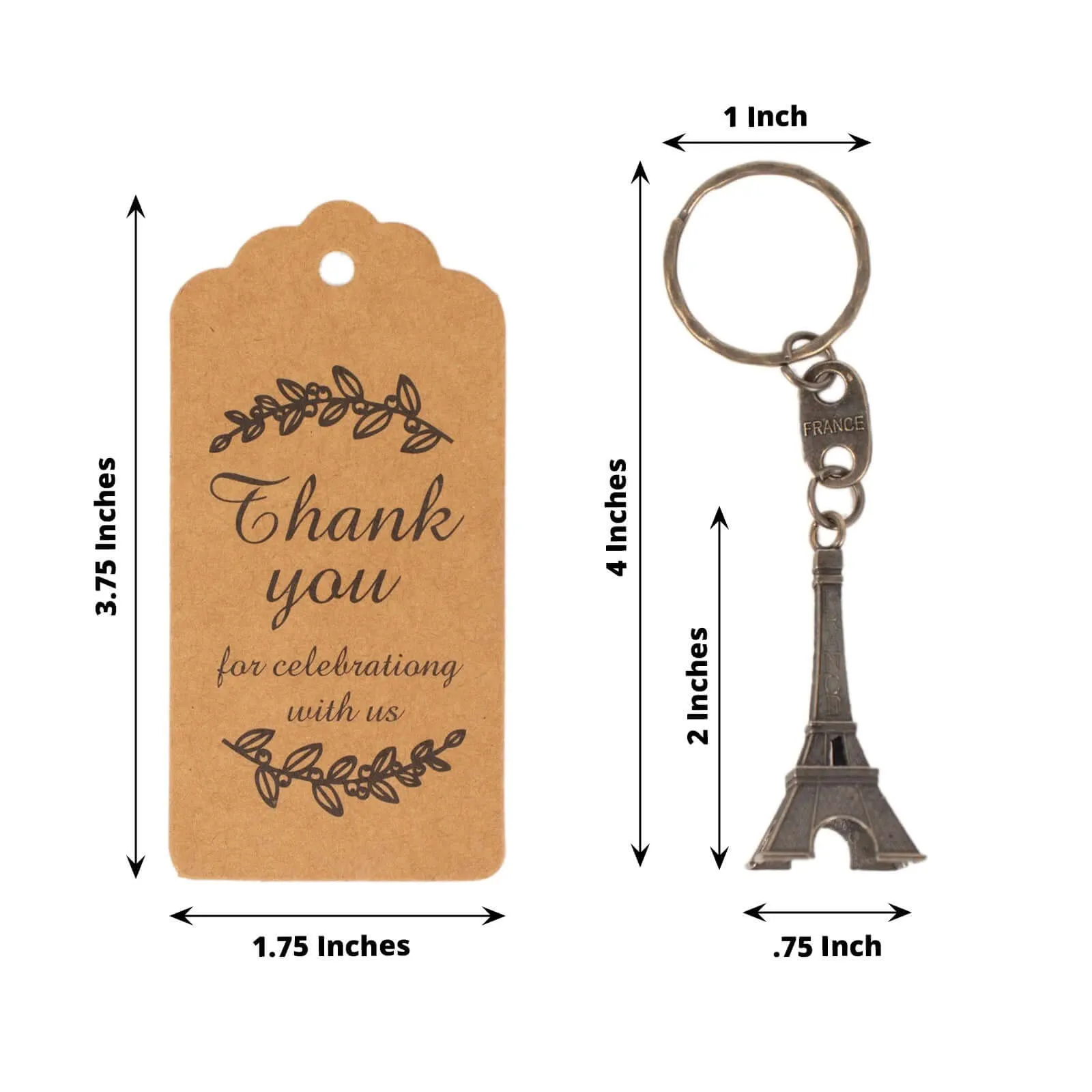 10 Pack Bronze Plastic Paris Eiffel Tower Keychain Wedding Favors, 4" Bridal Shower Party Souvenirs With Thank You Tag