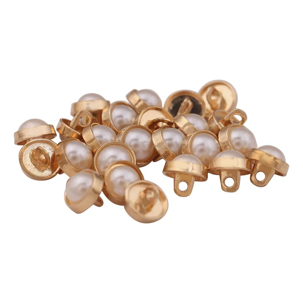 10mm (16L) Rounded Plain Rim Gold Pearl Metal Buttons