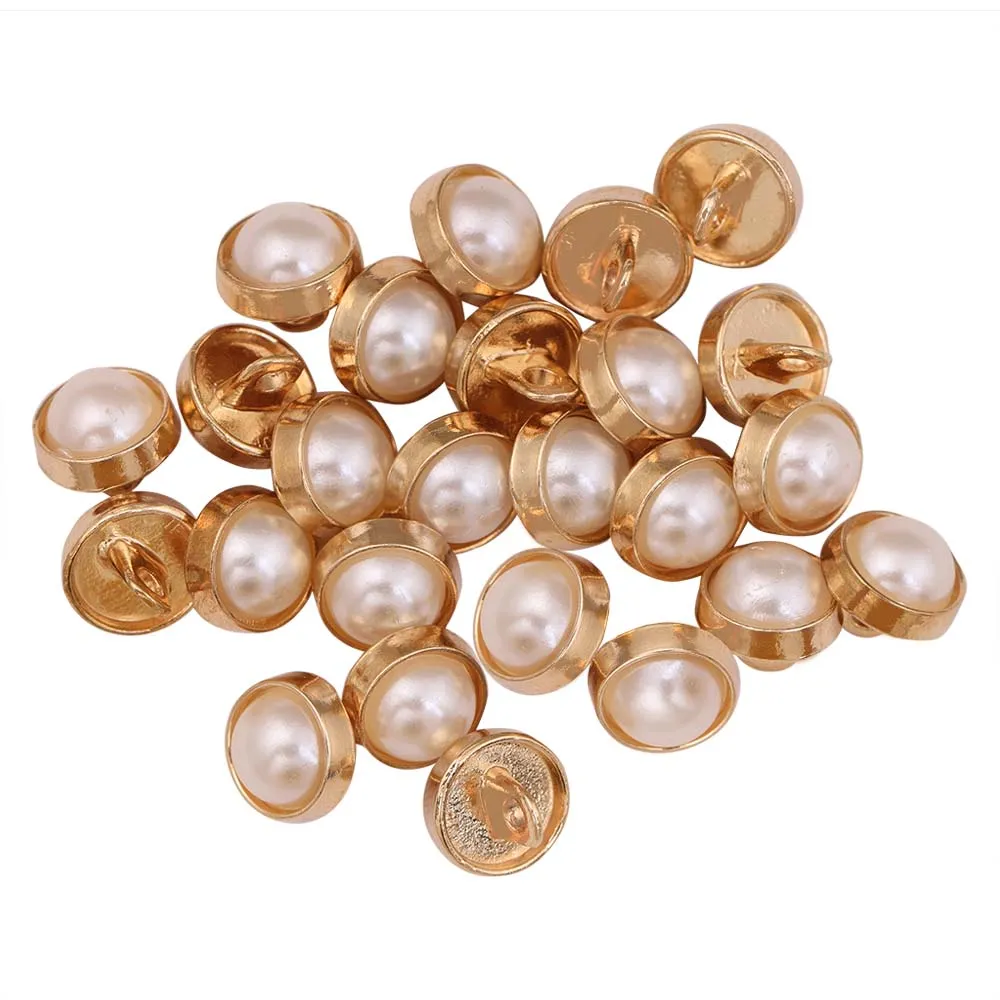 10mm (16L) Rounded Plain Rim Gold Pearl Metal Buttons