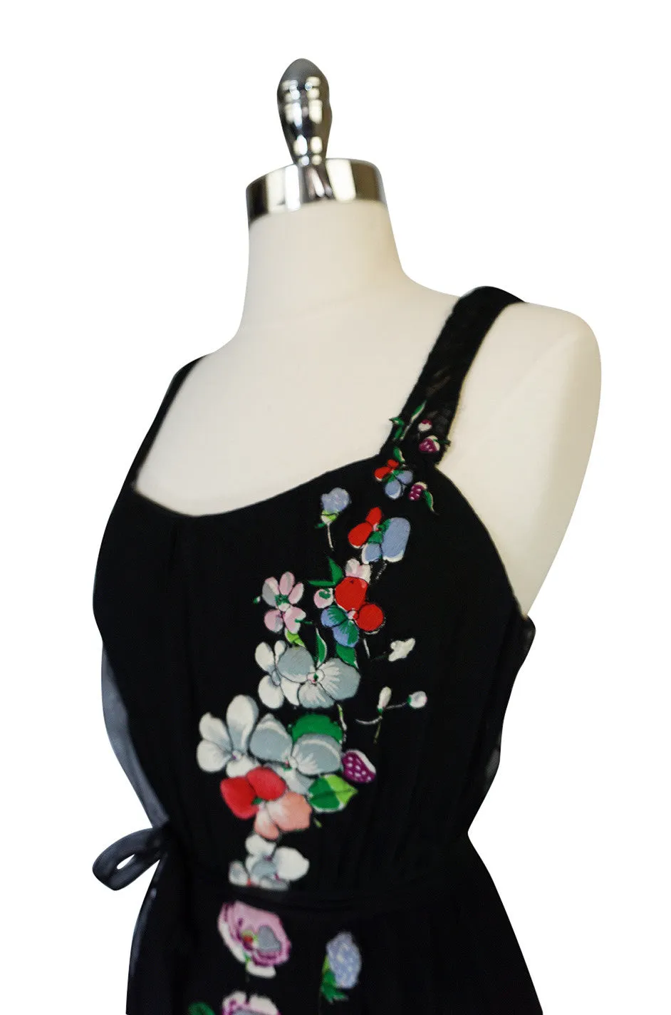 1930s Fashion Originators Guild Floral Applique Silk Dress