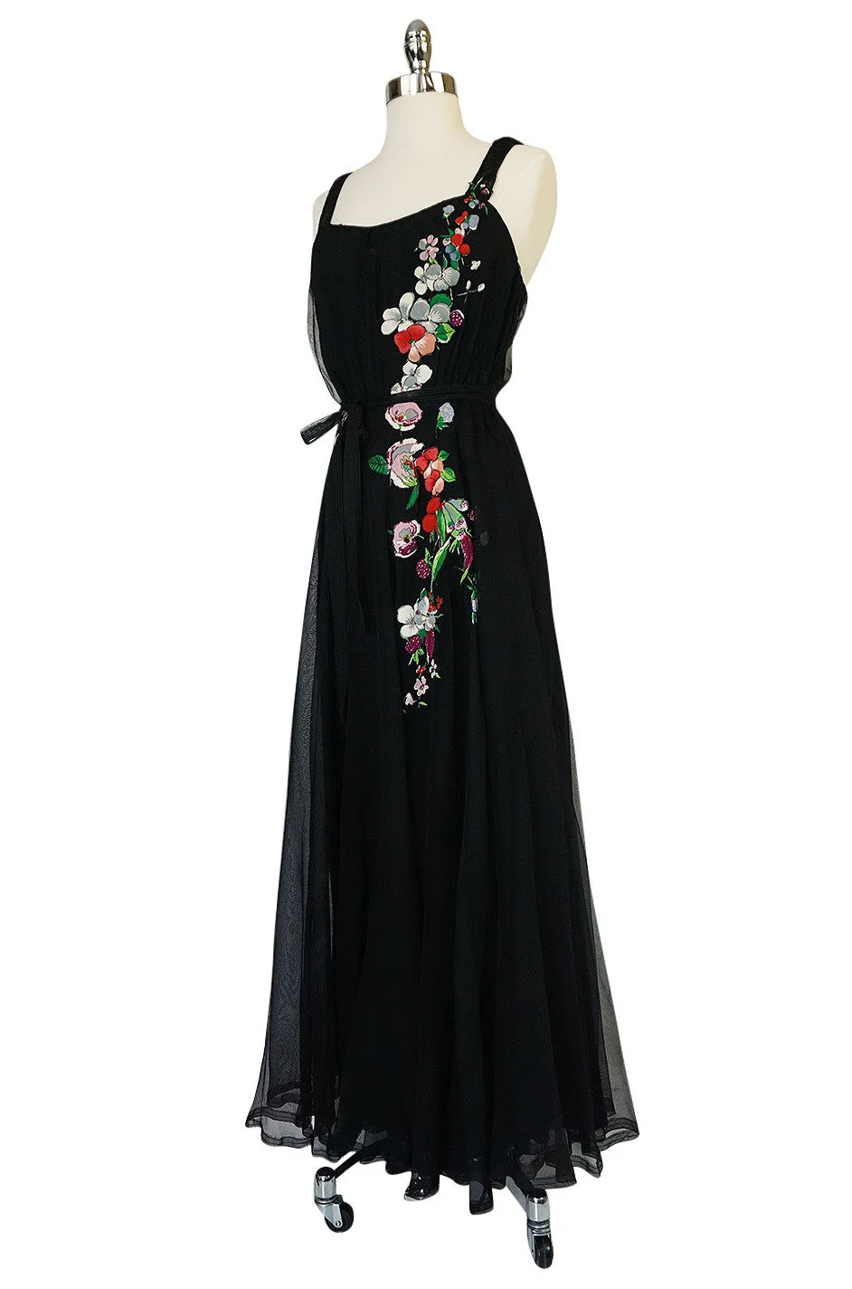 1930s Fashion Originators Guild Floral Applique Silk Dress