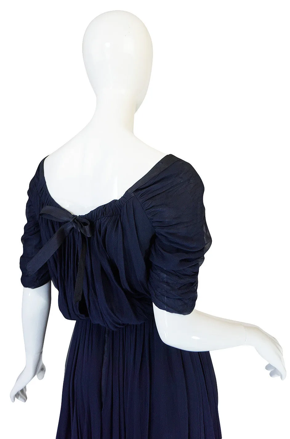 1950s Don Loper Blue Silk Dress w Chiffon Draped Back