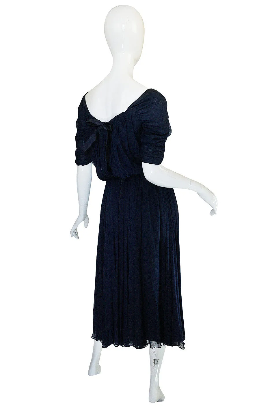 1950s Don Loper Blue Silk Dress w Chiffon Draped Back