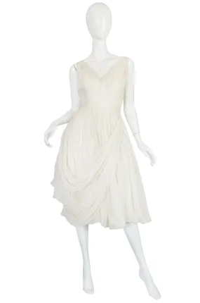 1950s Ivory Silk Pleated Dress in the Manner of Jean Desses