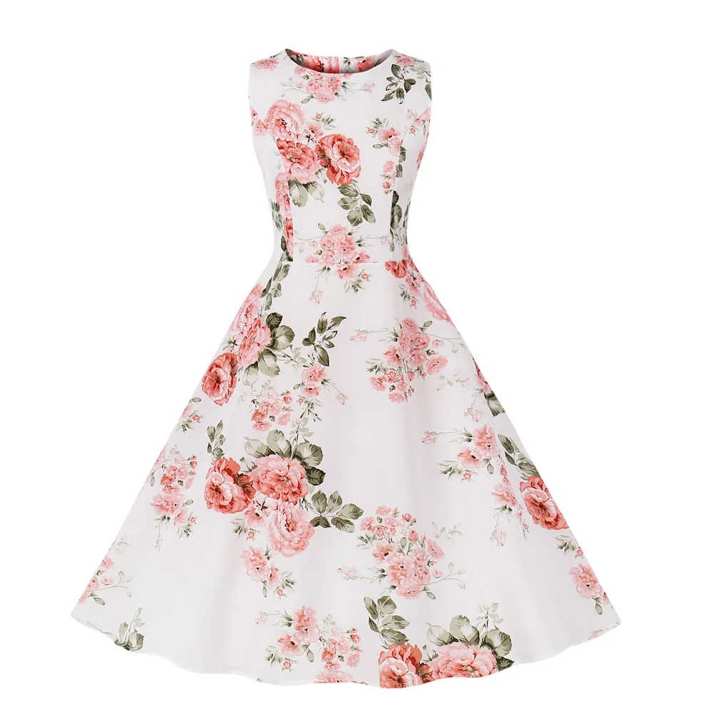 1950s Tie Waist Floral Midi Dress