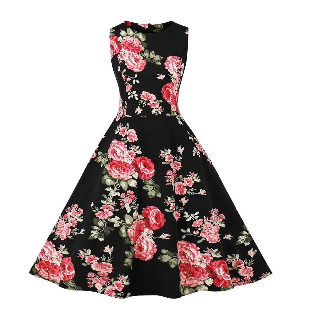 1950s Tie Waist Floral Midi Dress