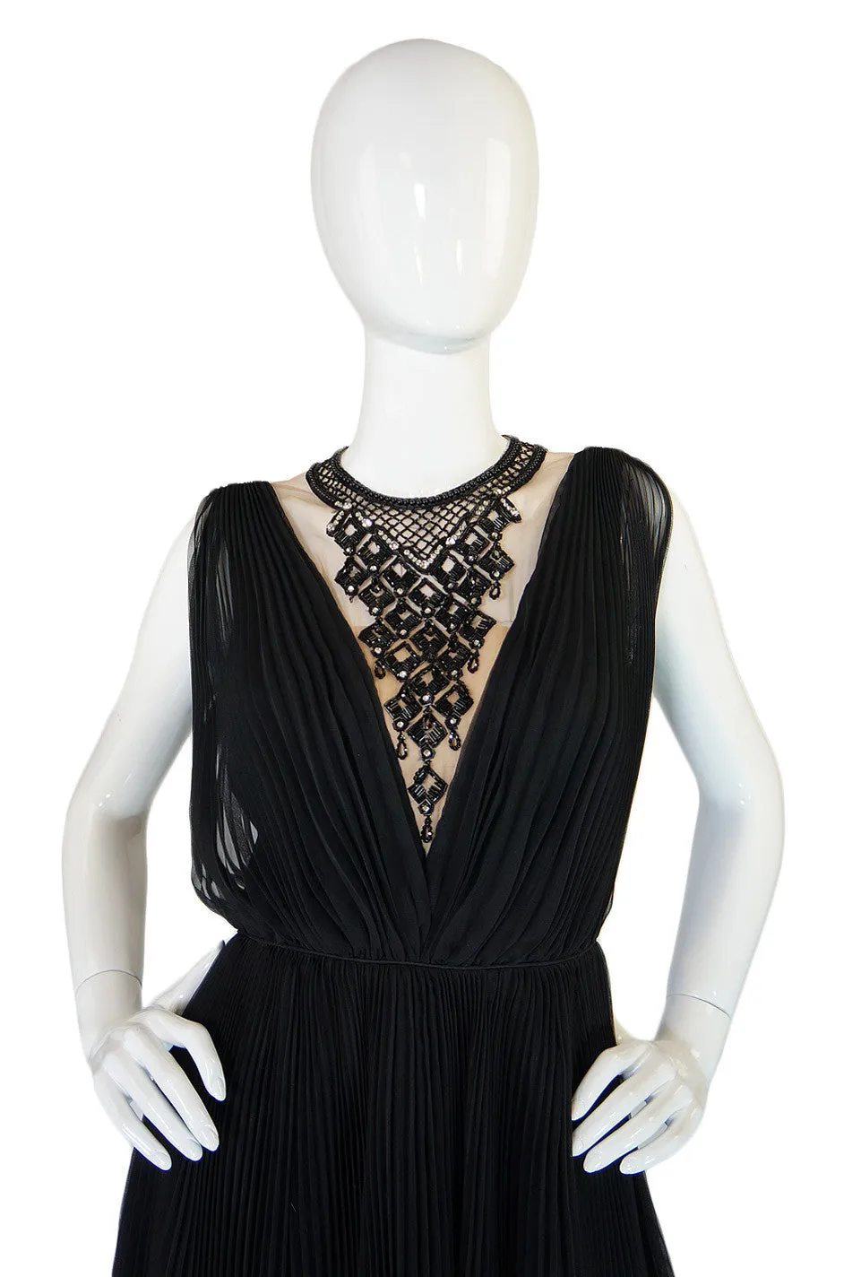 1960s Black Beaded Chiffon Jack Bryan Dress