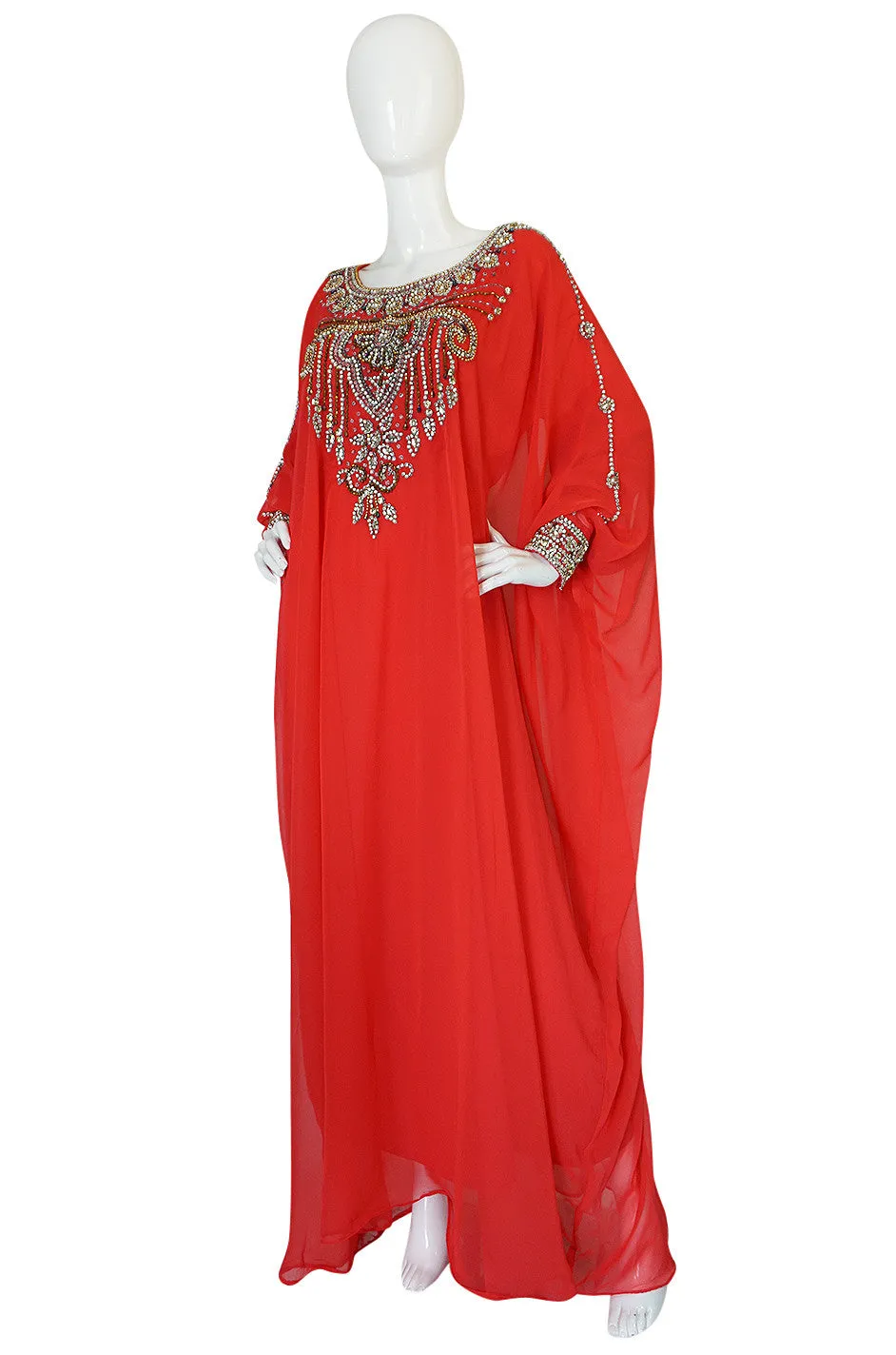 1960s Elaborate Crystal Covered Jewelled Red  Caftan Dress