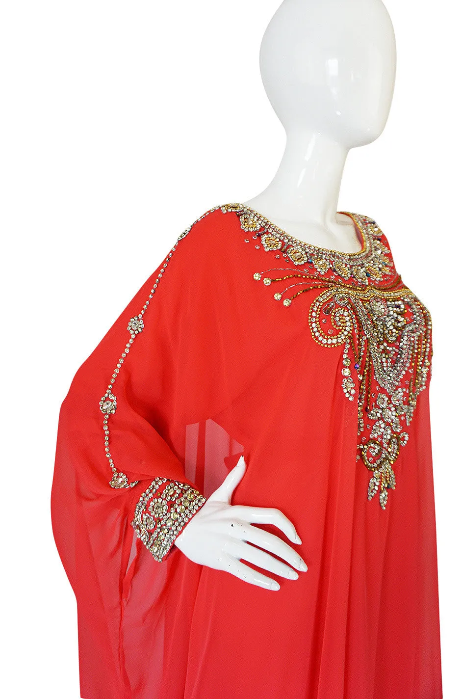 1960s Elaborate Crystal Covered Jewelled Red  Caftan Dress