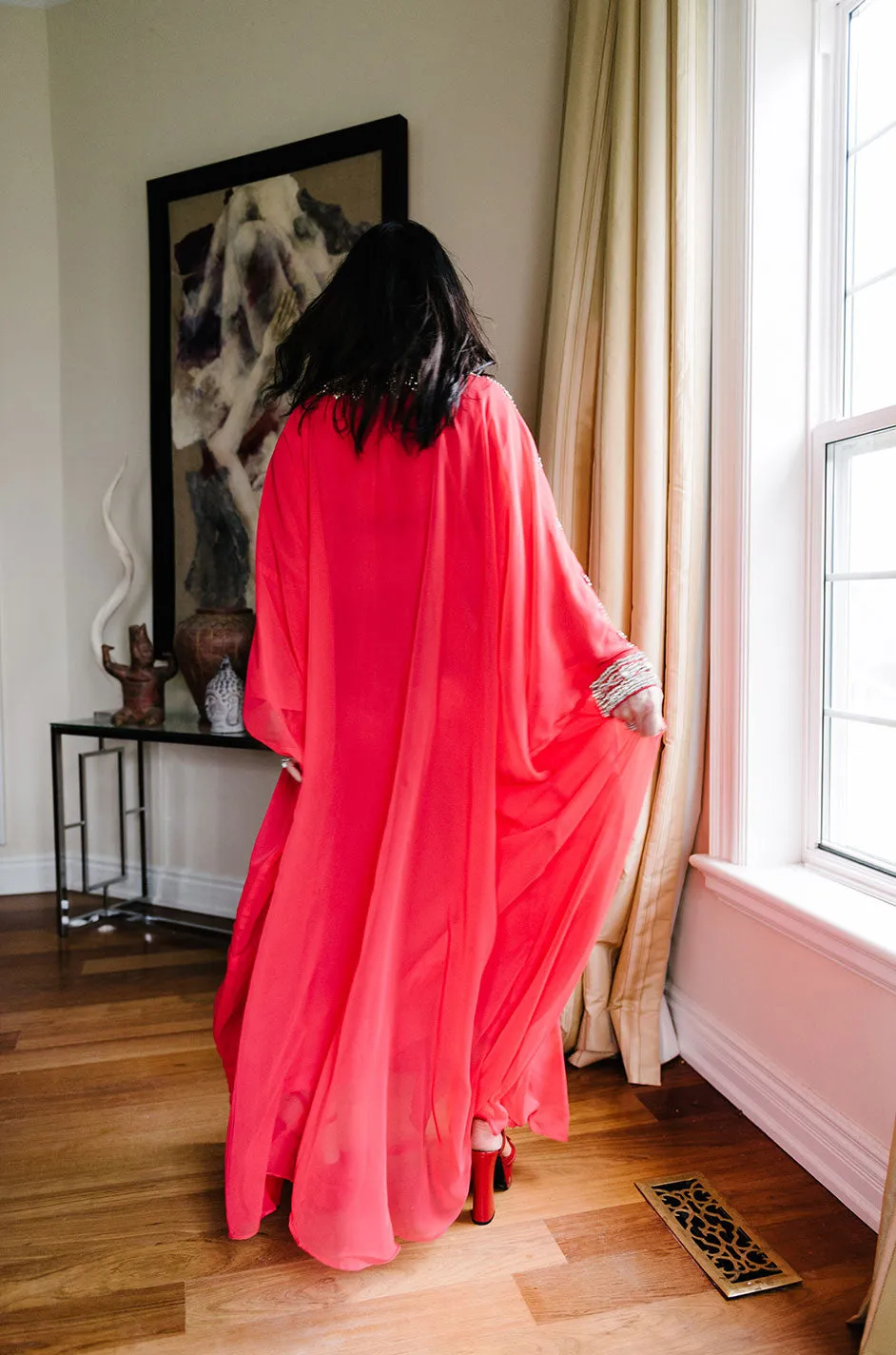 1960s Elaborate Crystal Covered Jewelled Red  Caftan Dress