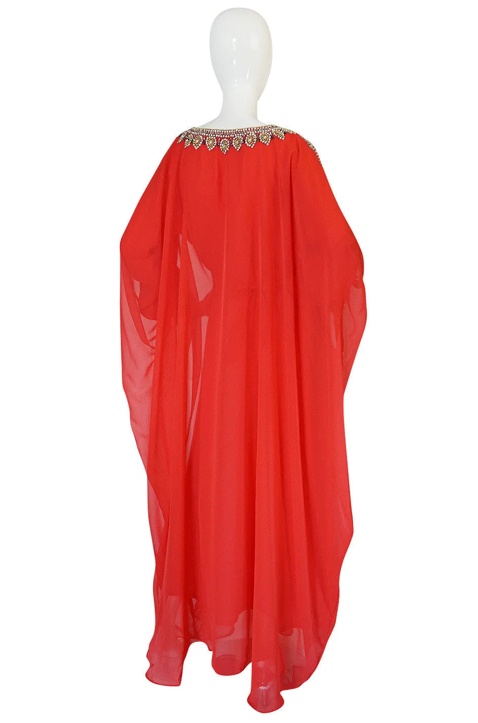 1960s Elaborate Crystal Covered Jewelled Red  Caftan Dress