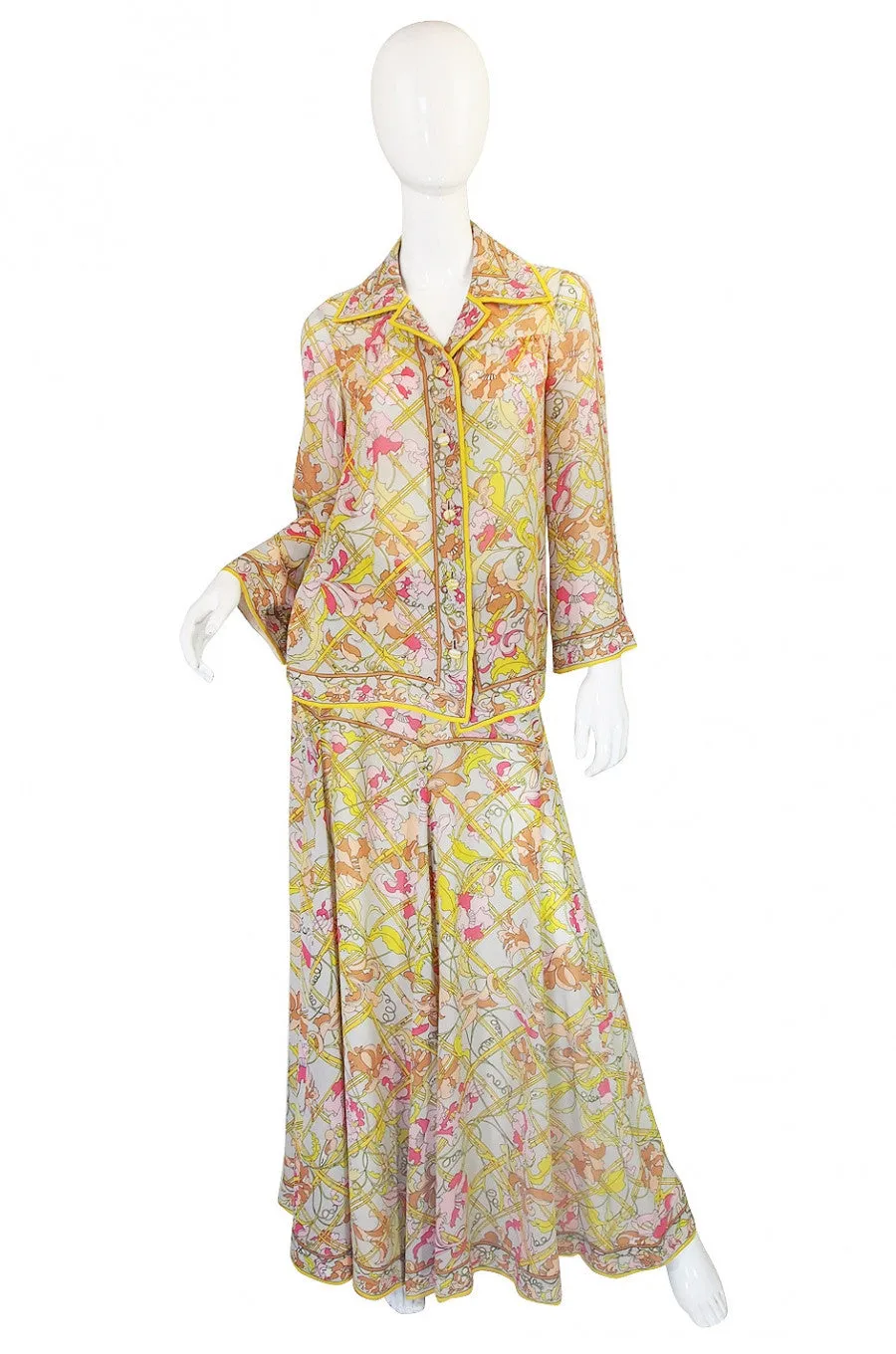 1960s Floating Silk Chiffon Emilio Pucci Skirt & Top Set