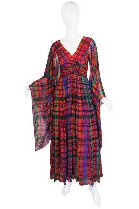 1960s Flowing Scarf Armed Mollie Parnis Maxi Dress