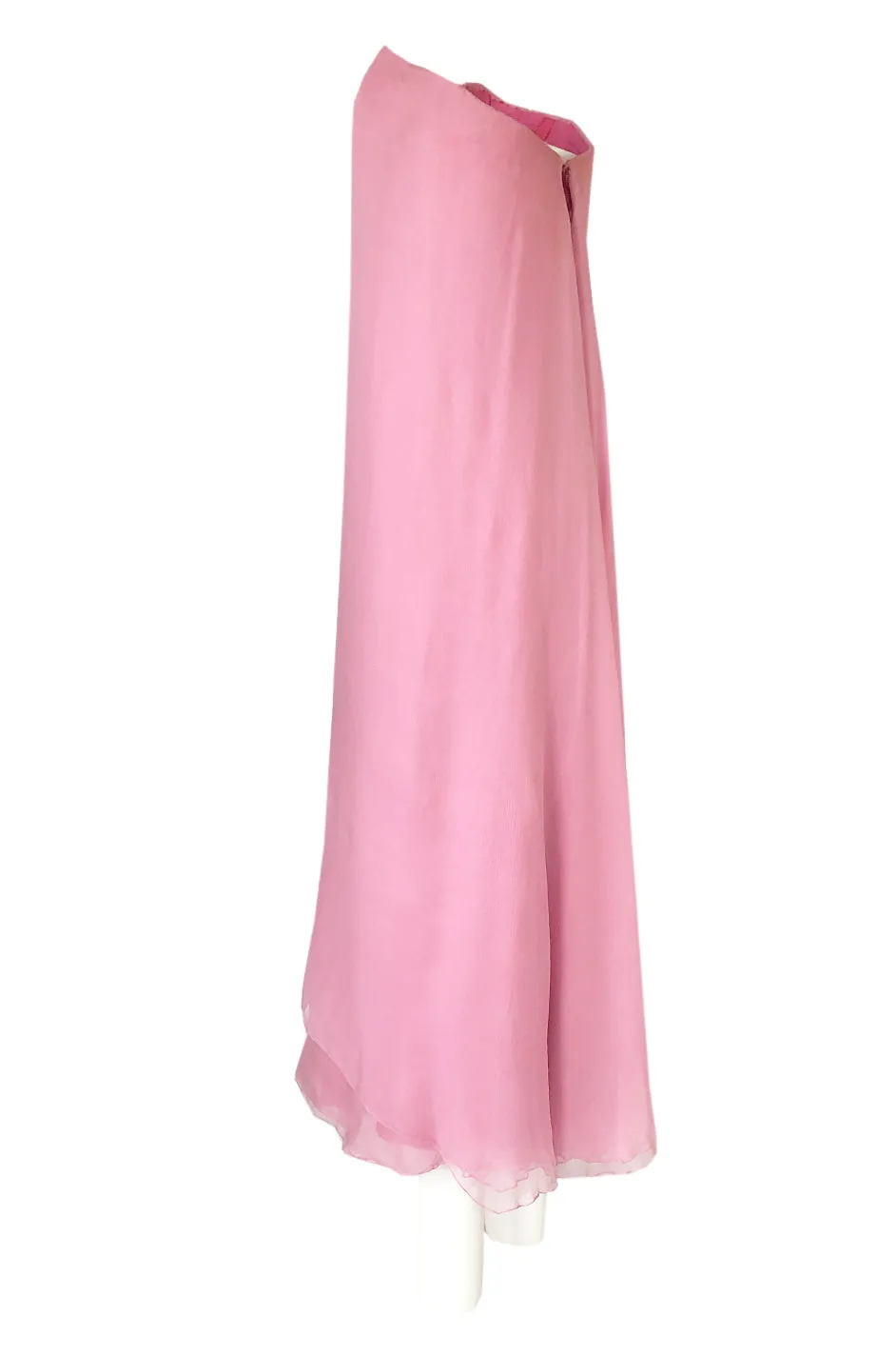 1960s George Stavropoulos Strapless Layered Light Pink SIlk Chiffon Dress