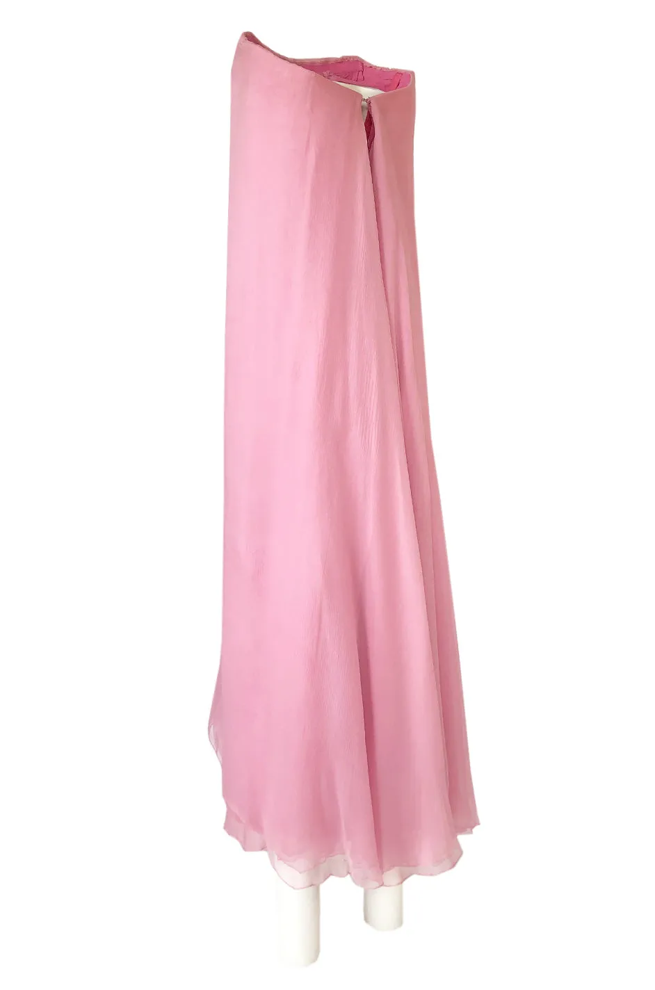 1960s George Stavropoulos Strapless Layered Light Pink SIlk Chiffon Dress