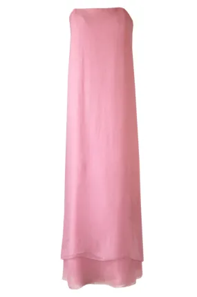 1960s George Stavropoulos Strapless Layered Light Pink SIlk Chiffon Dress