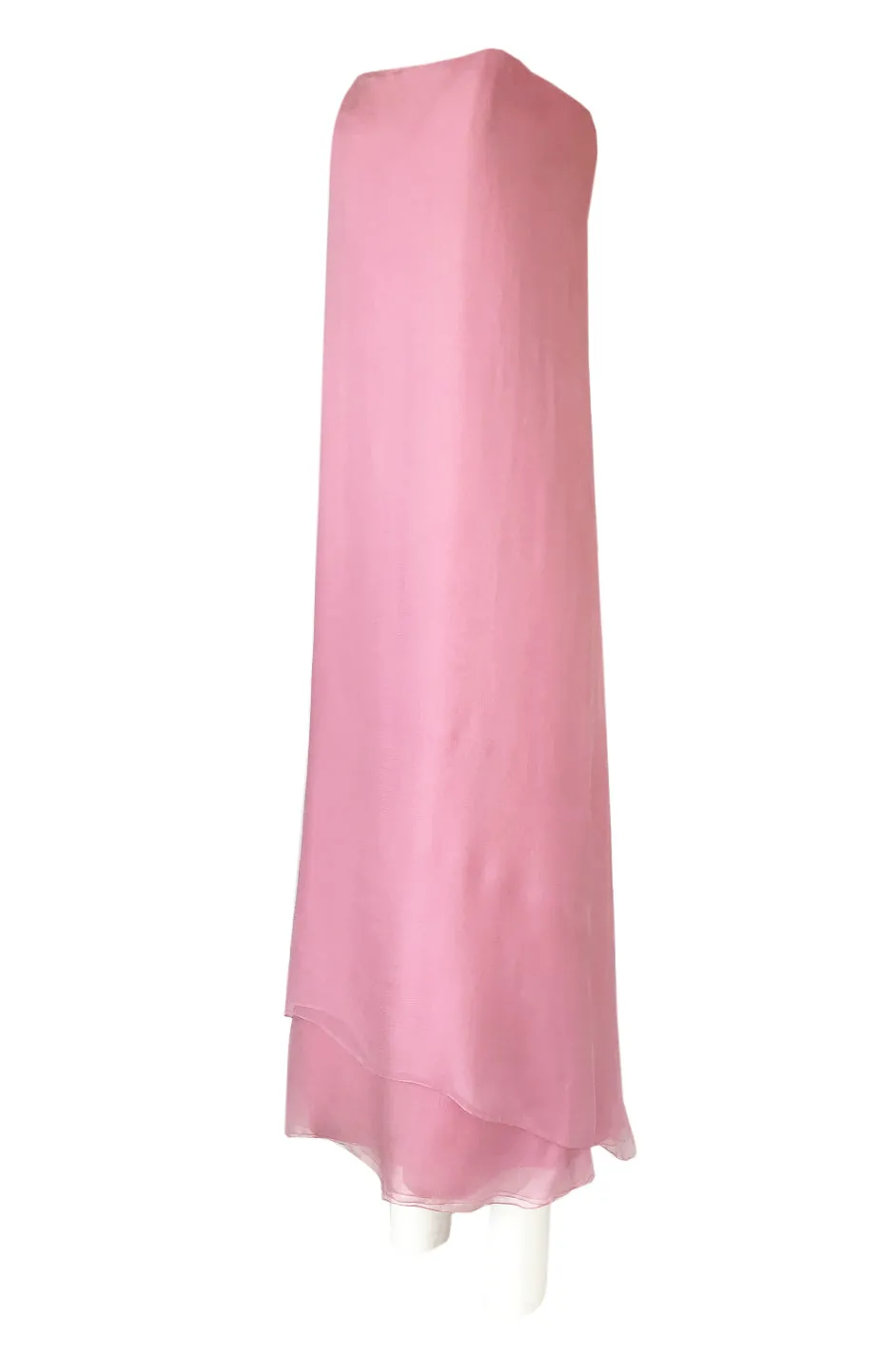 1960s George Stavropoulos Strapless Layered Light Pink SIlk Chiffon Dress