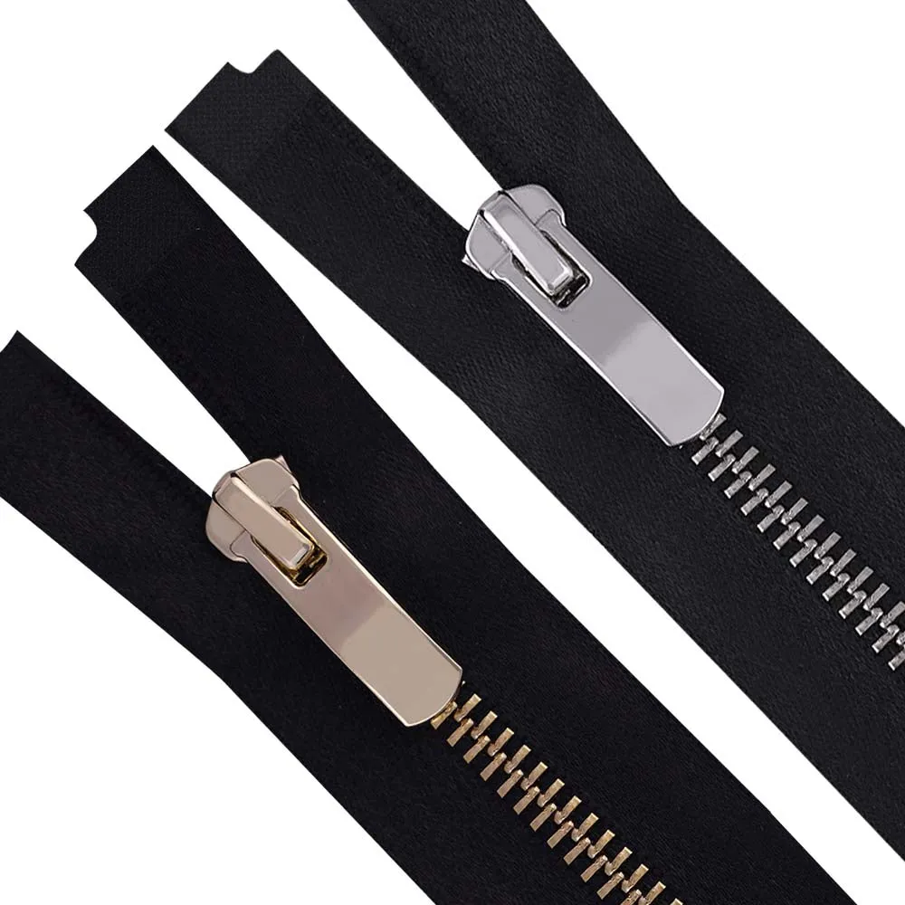 #5 Shiny Gold & Shiny Silver Soft Shiny Black Satin Tape Zipper