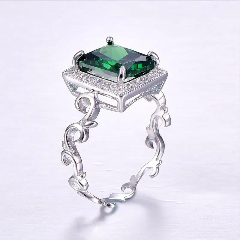 5.3CT Emerald Solid 925 Sterling Silver Elegant Wedding Ring for Women