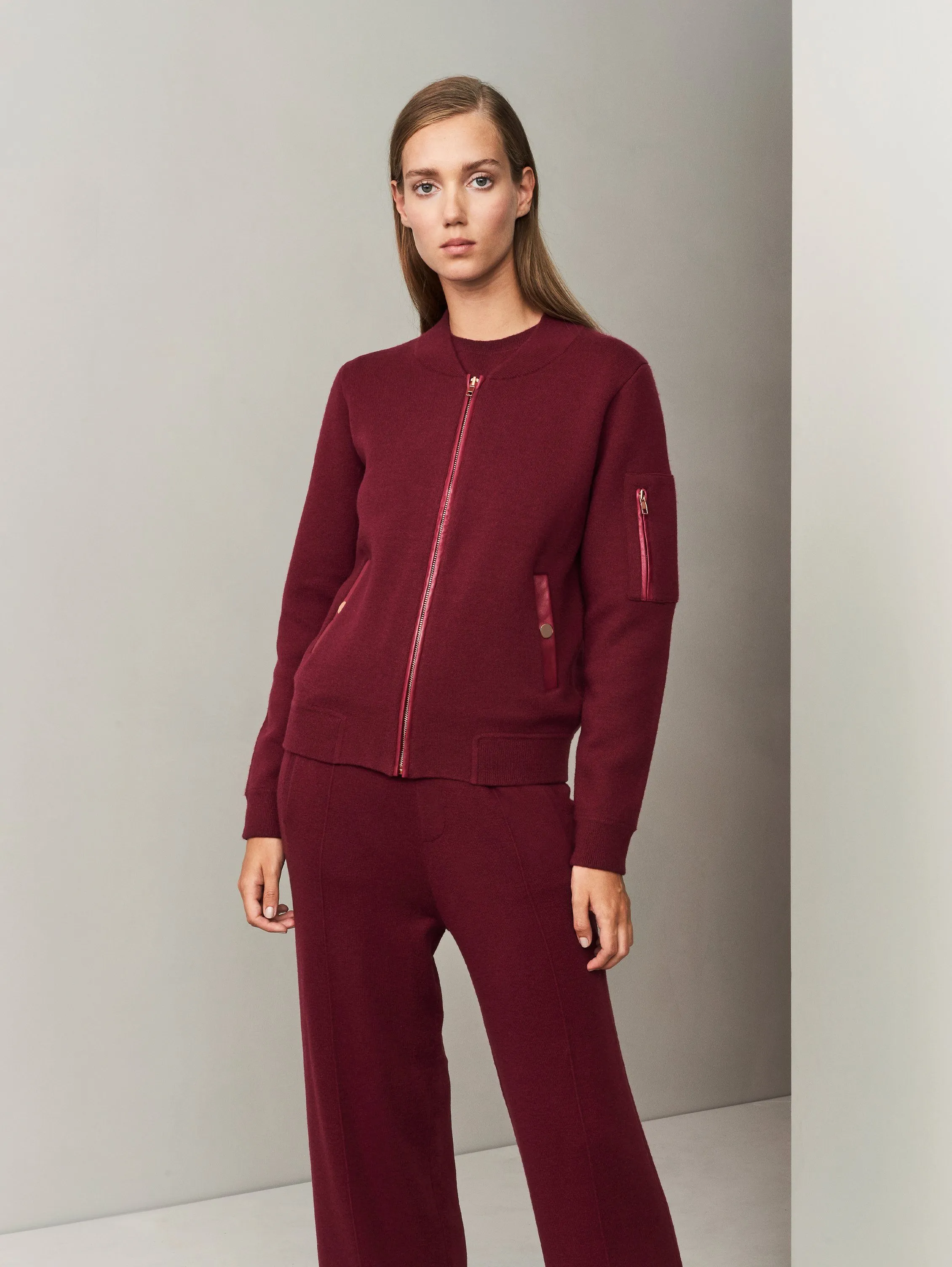 Aarhus Cashmere-Leather Bomber - Autumn Burgundy