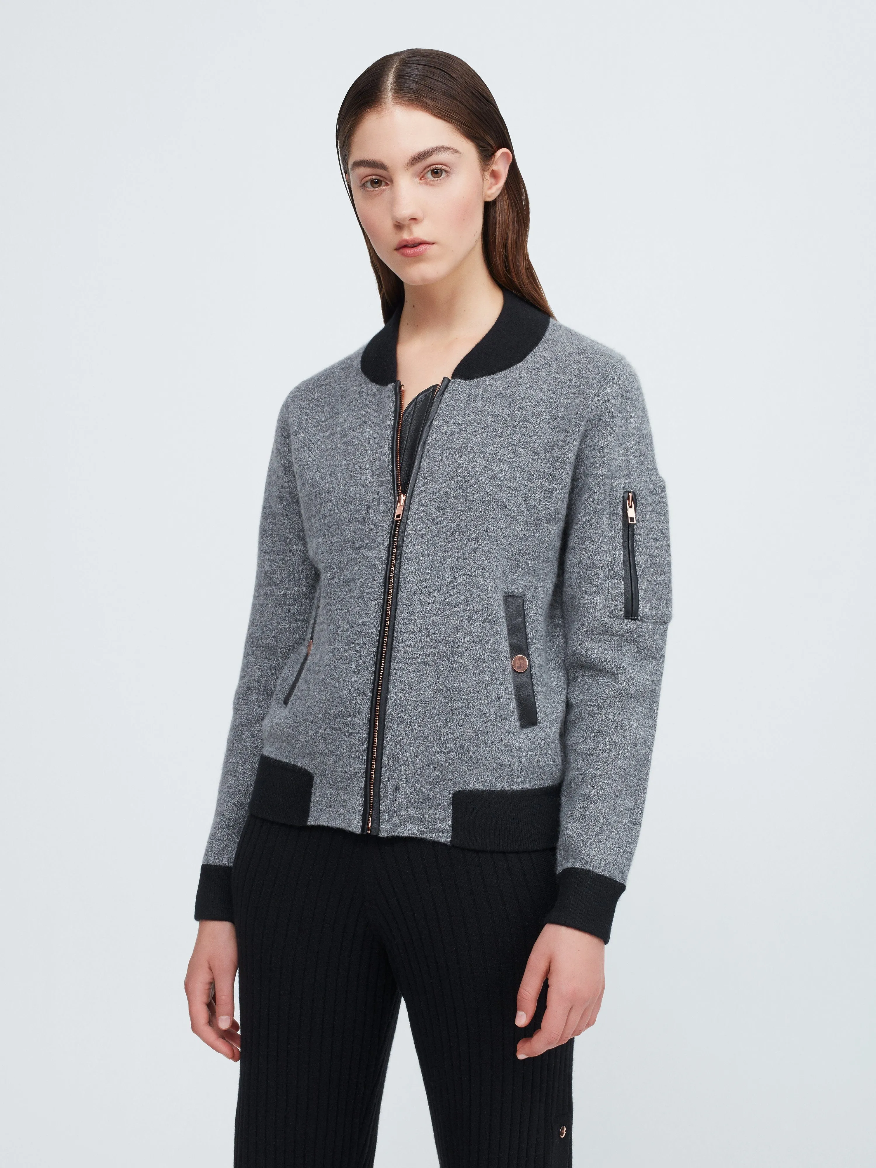 Aarhus Cashmere-Leather Bomber - Marble x Black