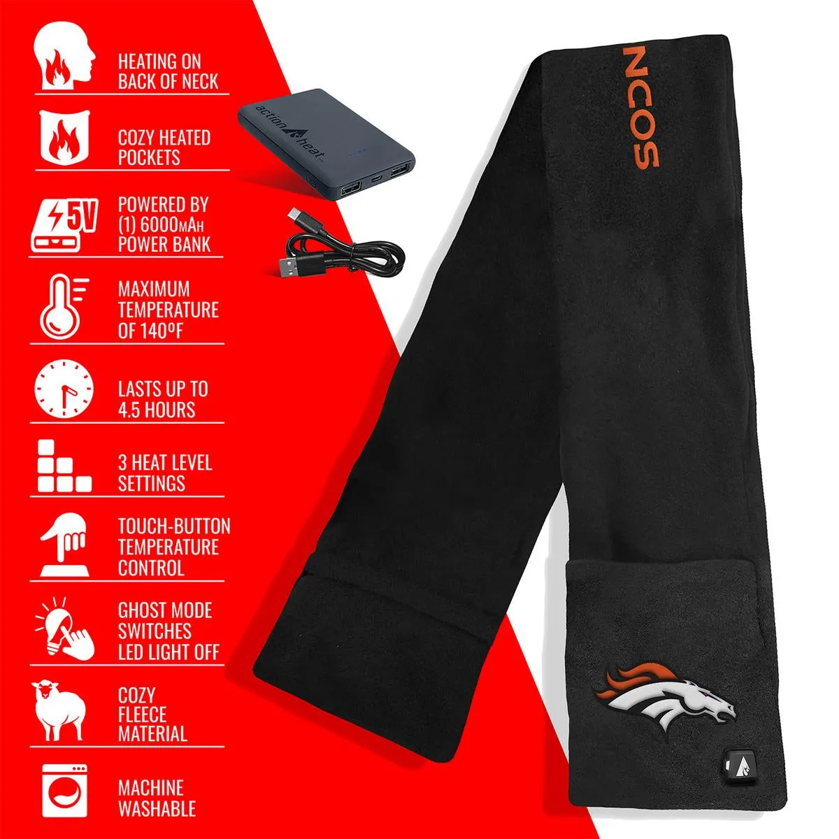 ActionHeat Denver Broncos 5V Battery Heated Scarf