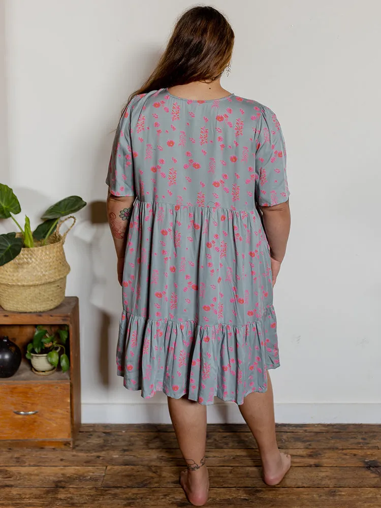 Adelaide Tiered Plus Size Mini Dress - Botanical Slate