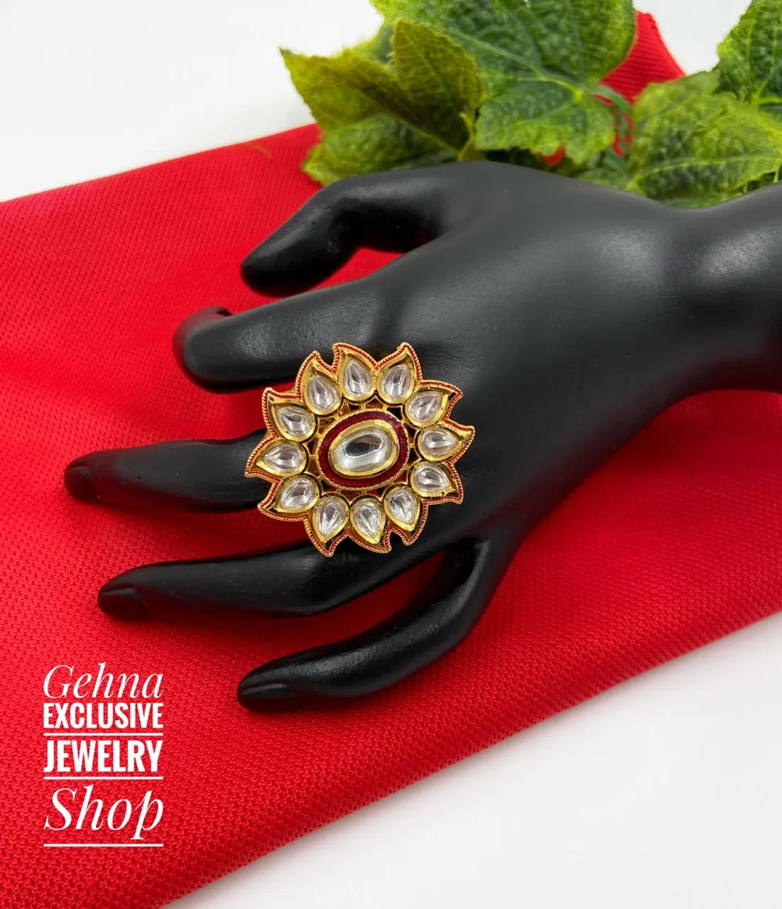 Adjustable Kundan Finger Ring By Gehna Shop