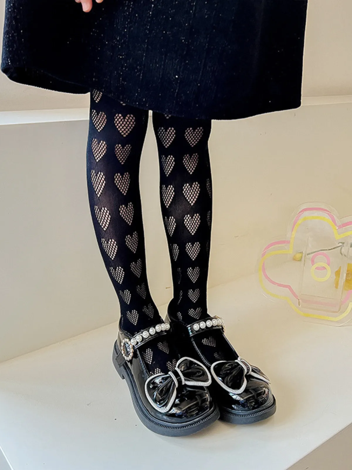 Always Loved Heart Pattern Girls White Tights