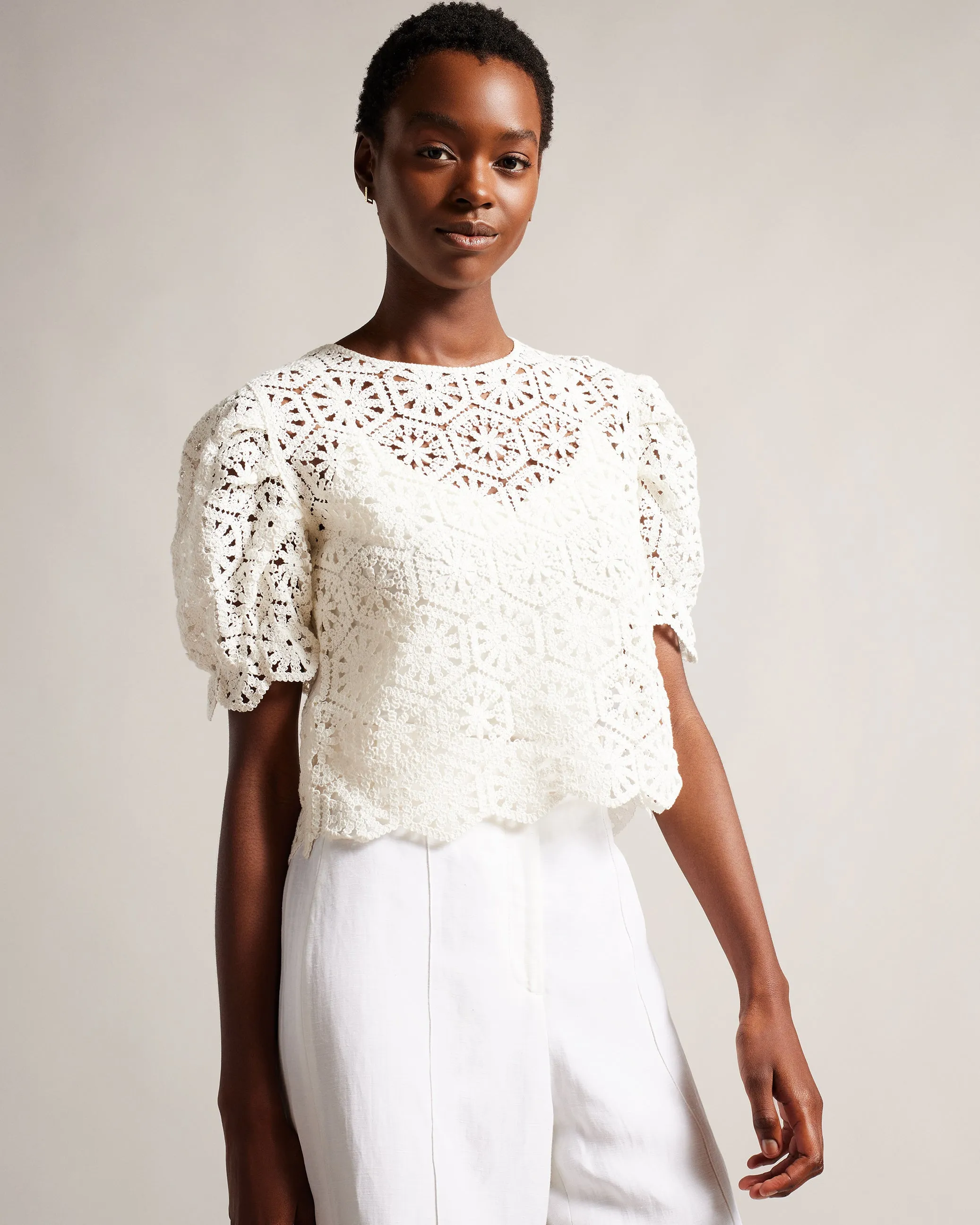 Ambya Crochet Knit Puff Sleeve Top