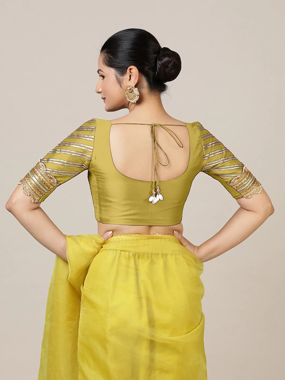 Anisha x Tyohaar | Elbow Sleeves Saree Blouse in Lemon Yellow