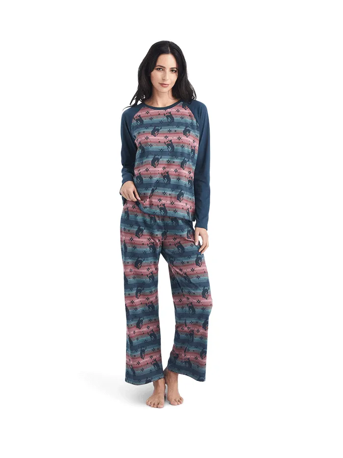 Ariat 10042606 Womens Long Sleeve Pajama Set Bucking Serape Blue