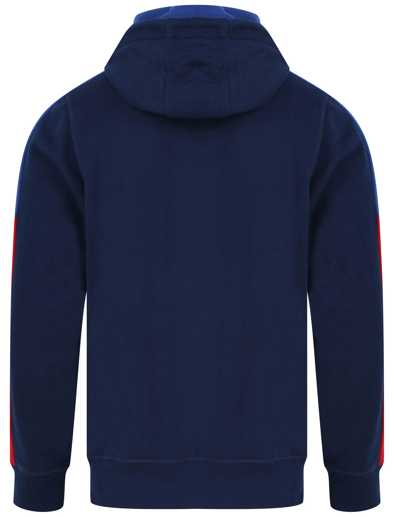 Asmodeus Brushback Fleece Zip Through Hoodie with Contrast Sleeve Panels in Medieval Blue - Tokyo Laundry