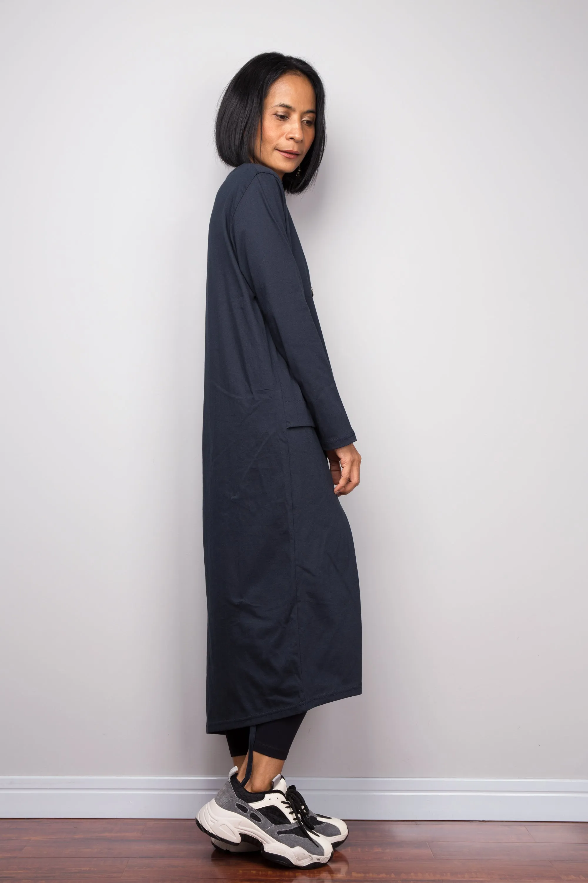 Asymmetrical navy blue tunic dress