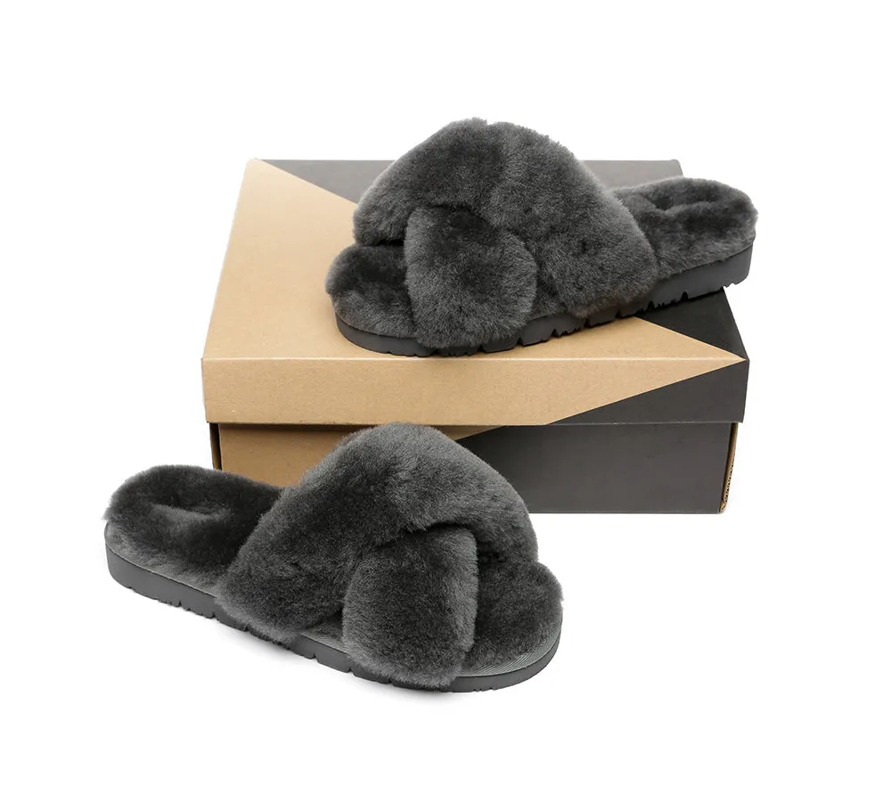 AUSTRALIAN SHEPHERD® UGG Women Crossover Fluffy Slides Leanna