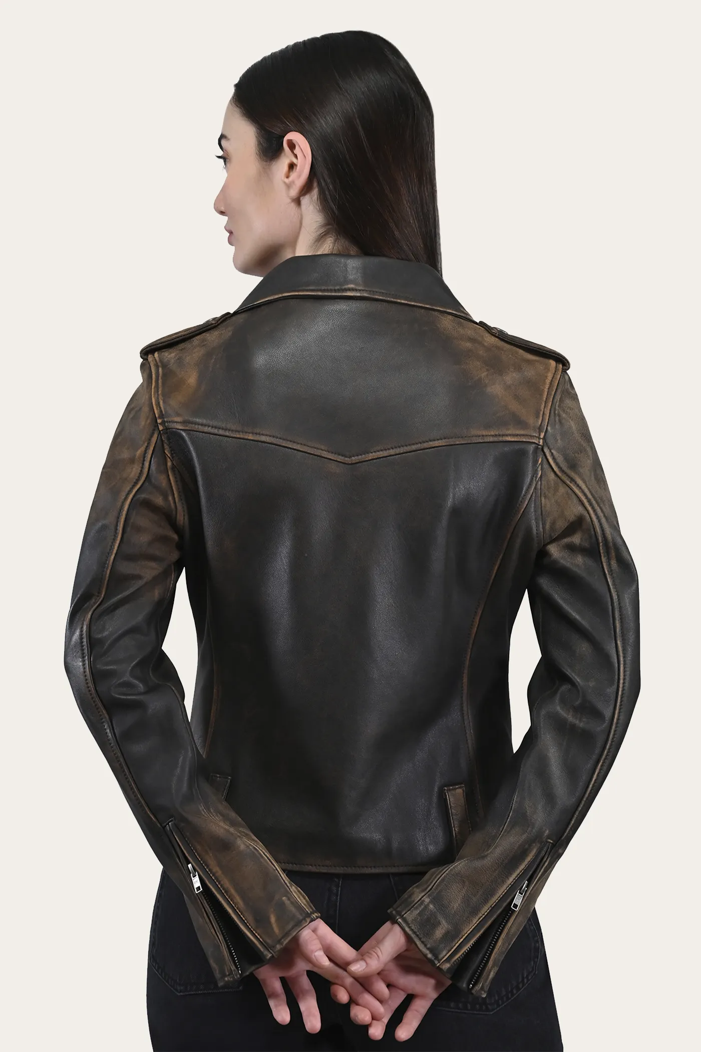 Authentic Soft Lamb Crackle Leather Biker Jacket