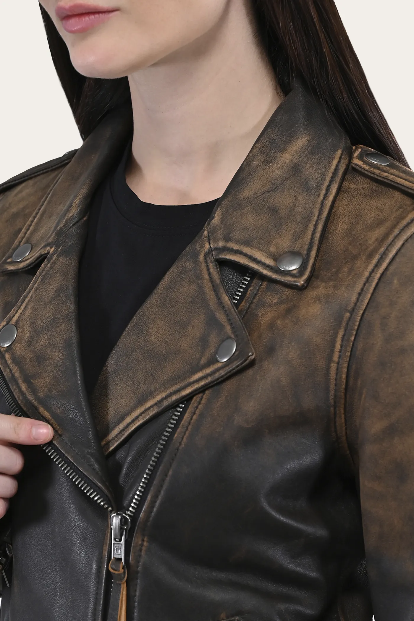 Authentic Soft Lamb Crackle Leather Biker Jacket