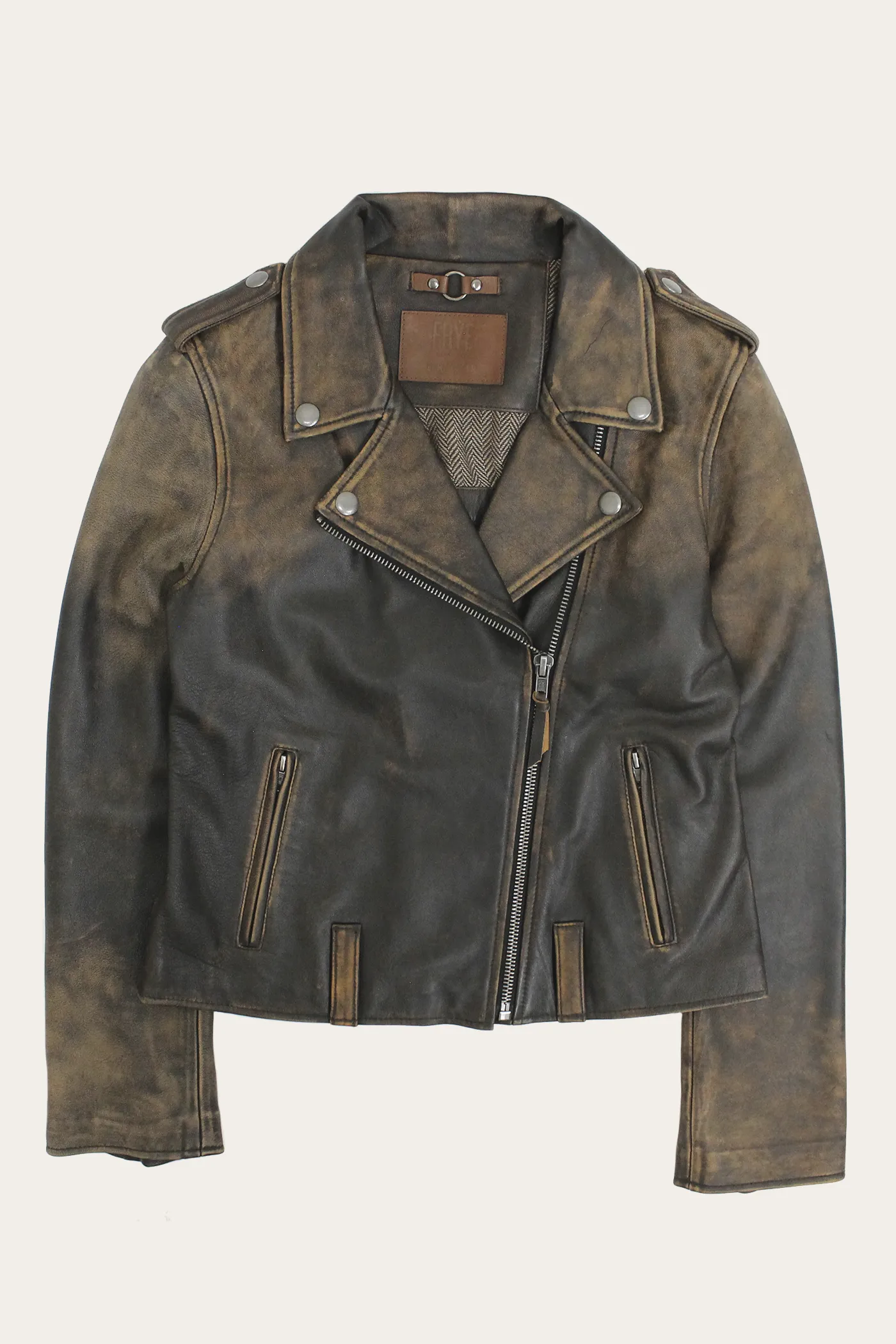 Authentic Soft Lamb Crackle Leather Biker Jacket