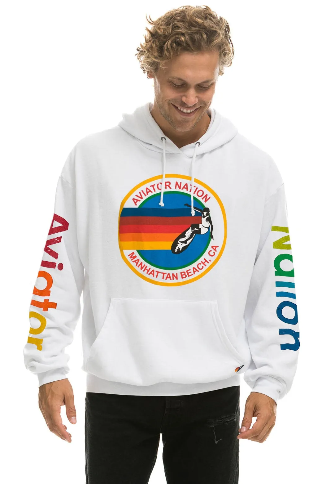 AVIATOR NATION MANHATTAN BEACH RELAXED PULLOVER HOODIE - WHITE