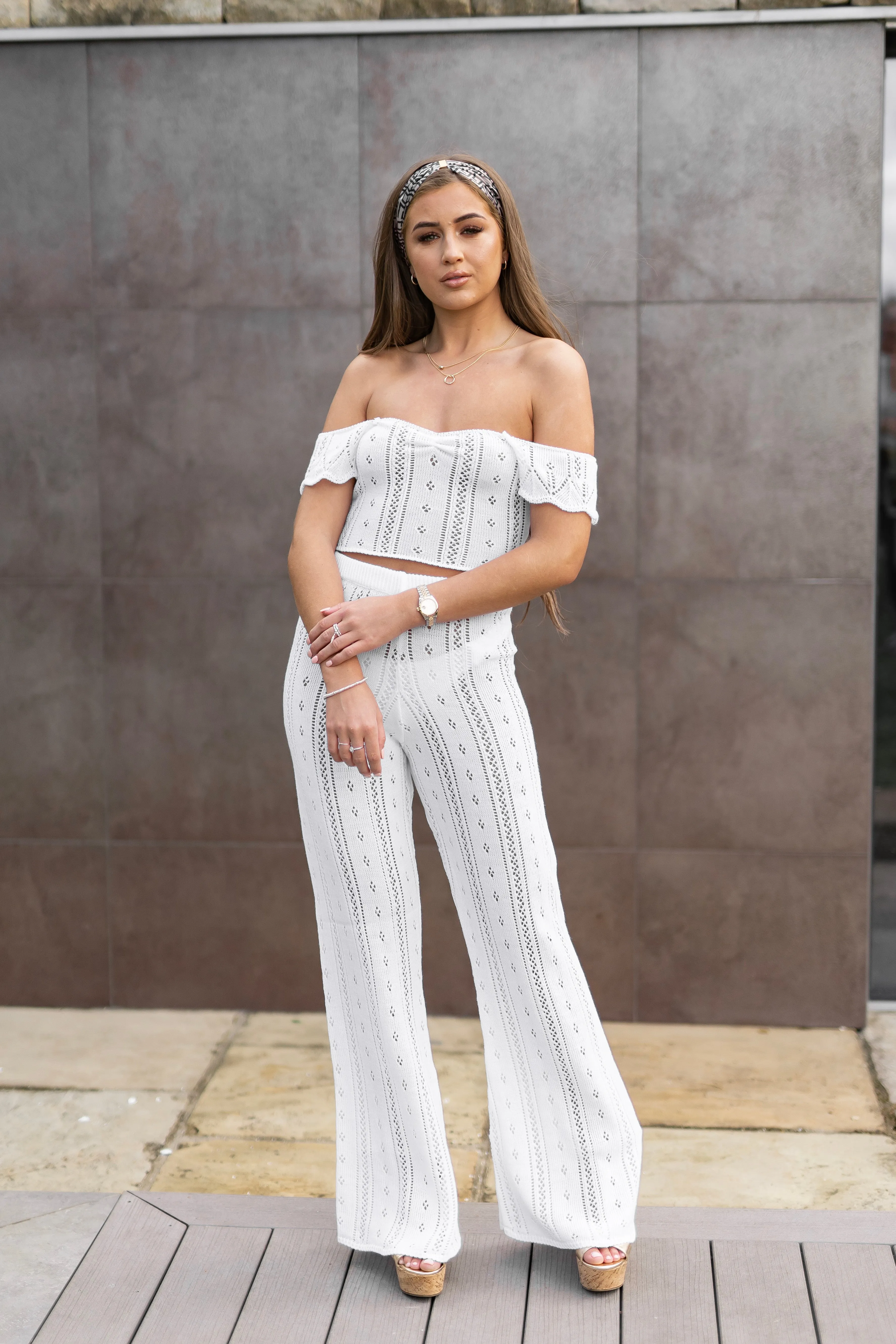 'AYLA' Knitted Co ord Trouser White - CTJ010