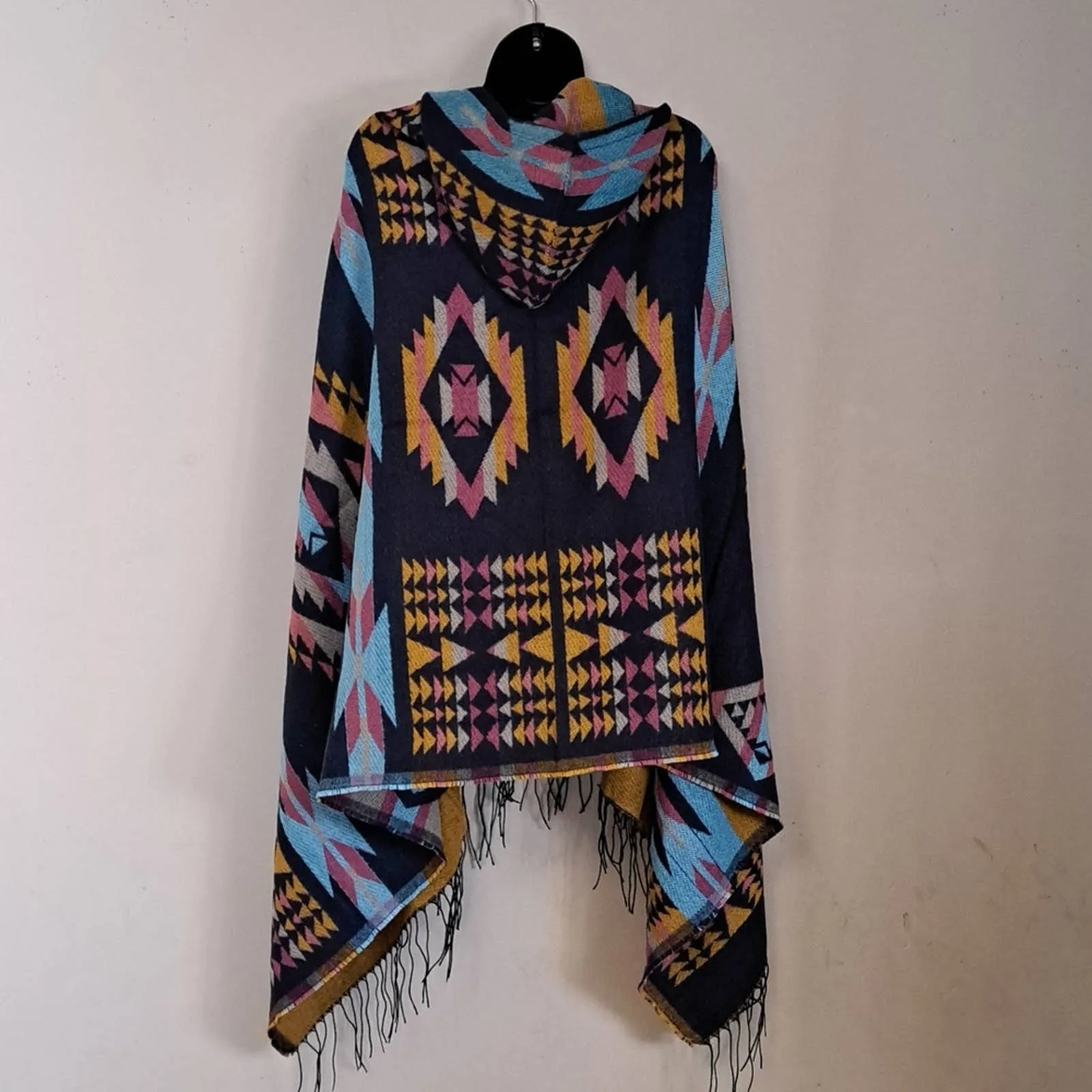 Aztec Print Bohemian Blanket Poncho Cape Shawl Tassel with Hoodie Cloak