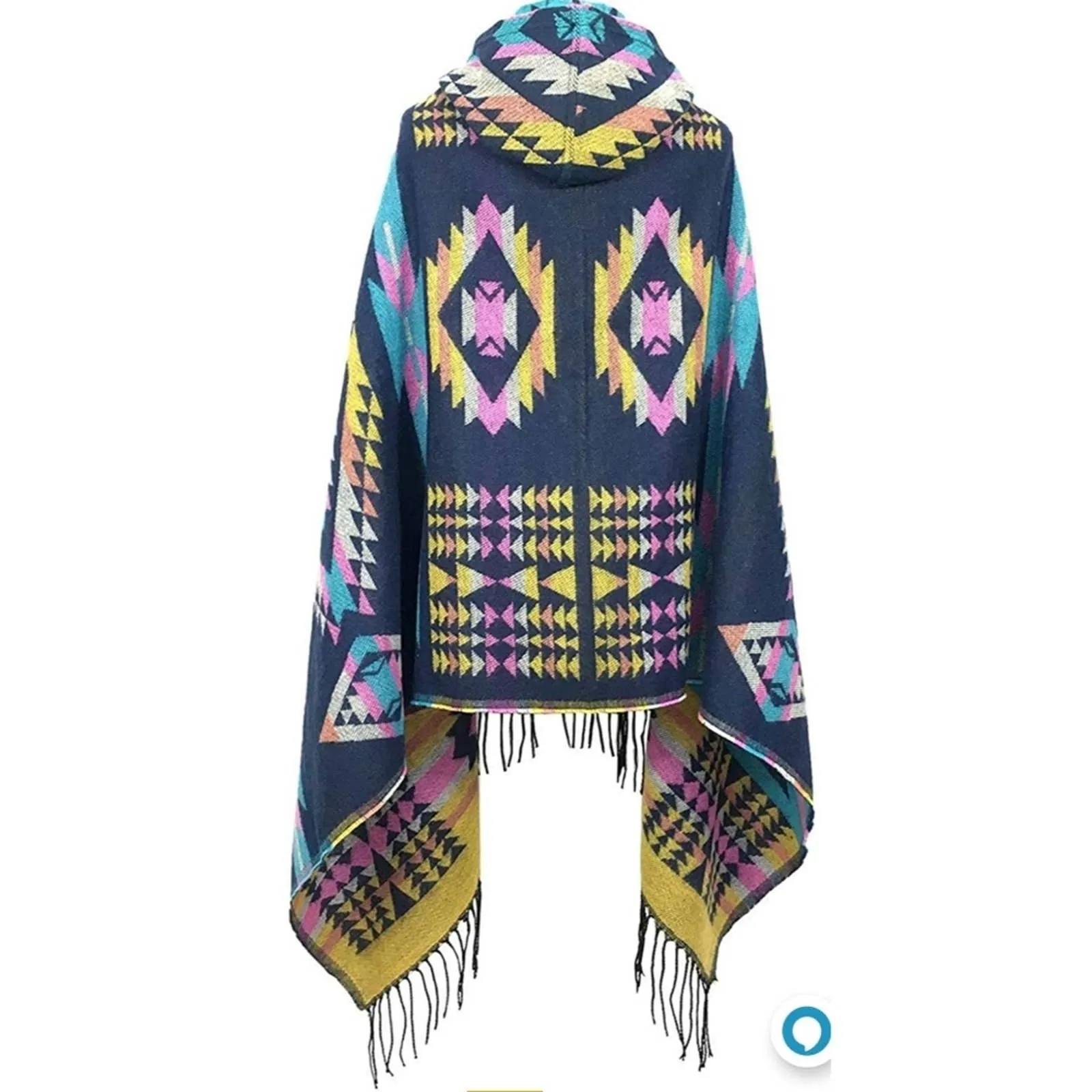 Aztec Print Bohemian Blanket Poncho Cape Shawl Tassel with Hoodie Cloak