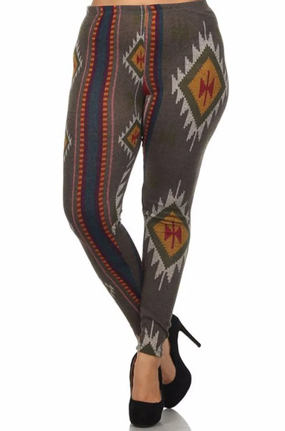 Aztec Tribal Trendy Boho Plus Size High Waist Sweater Leggings