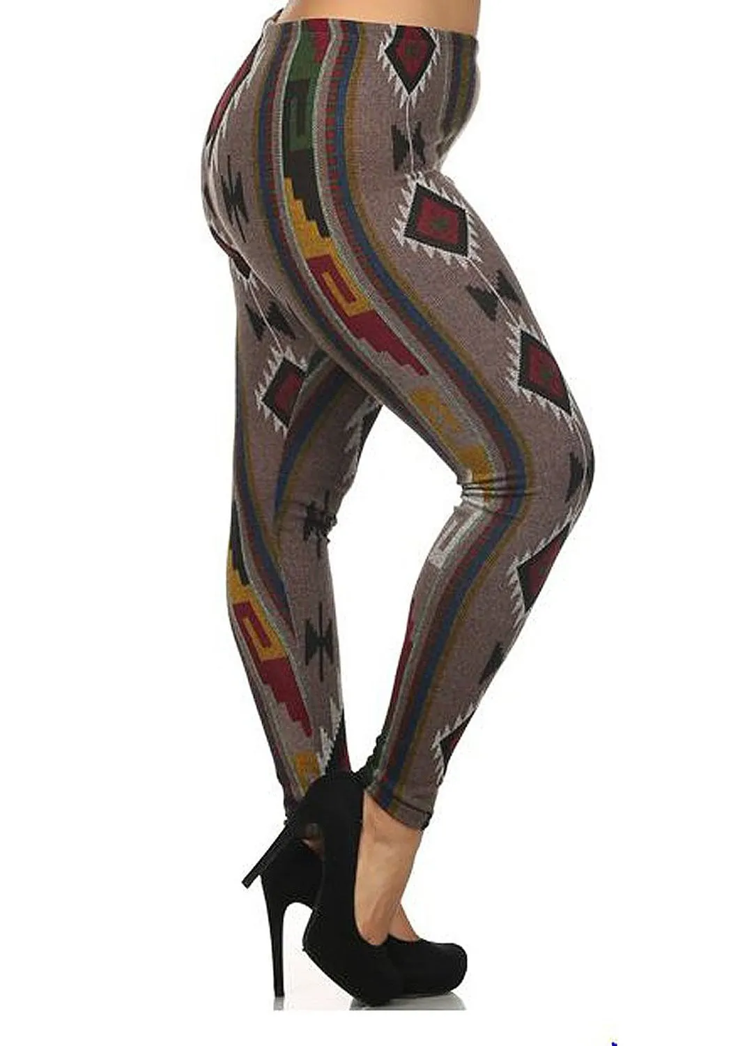 Aztec Tribal Trendy Boho Plus Size High Waist Sweater Leggings