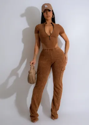 Back At It Ribbed Pant Set Brown