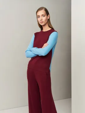 Balance Blocks Cashmere Sweater - Autumn Burgundy x Sky Blue