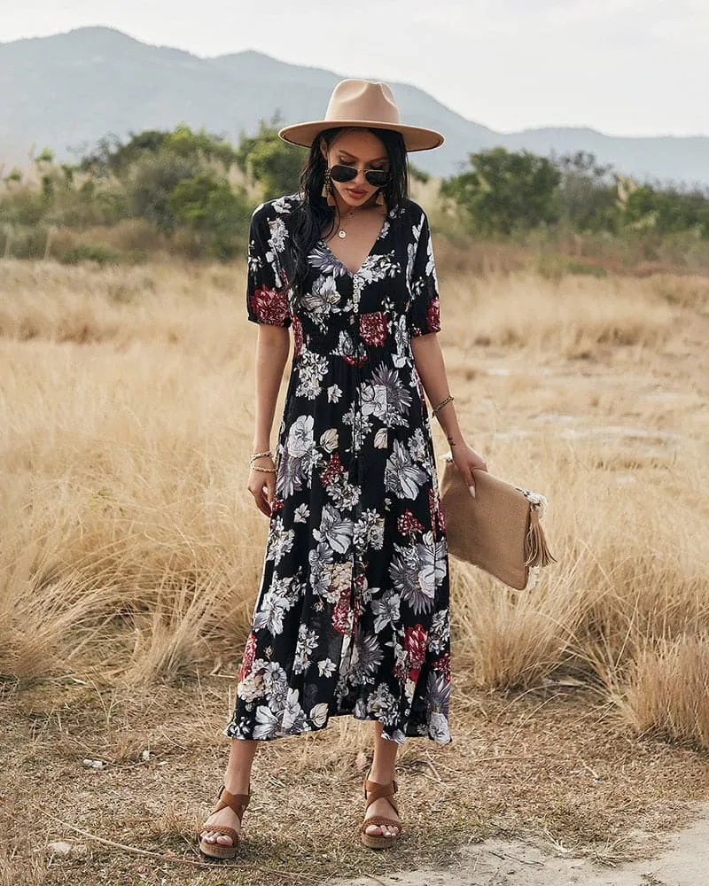 Beach Boho Print Sexy Maxi Split Dress